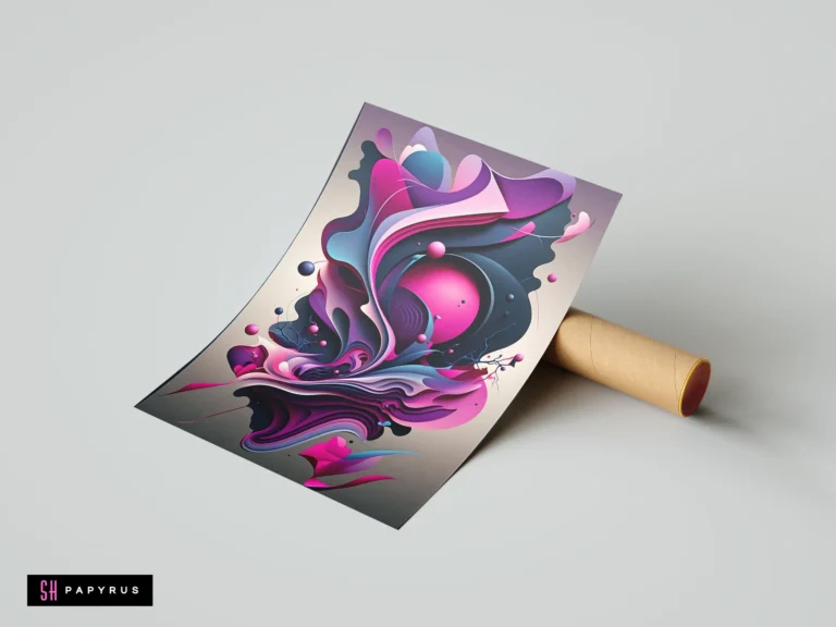 Vibrant 3D digital artwork featuring fluid pink and purple swirls with dark, layered organic textures.