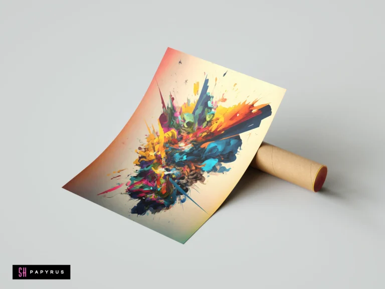 Dynamic 3D abstract artwork featuring a vibrant explosion of multi-colored paint splashes and shards.