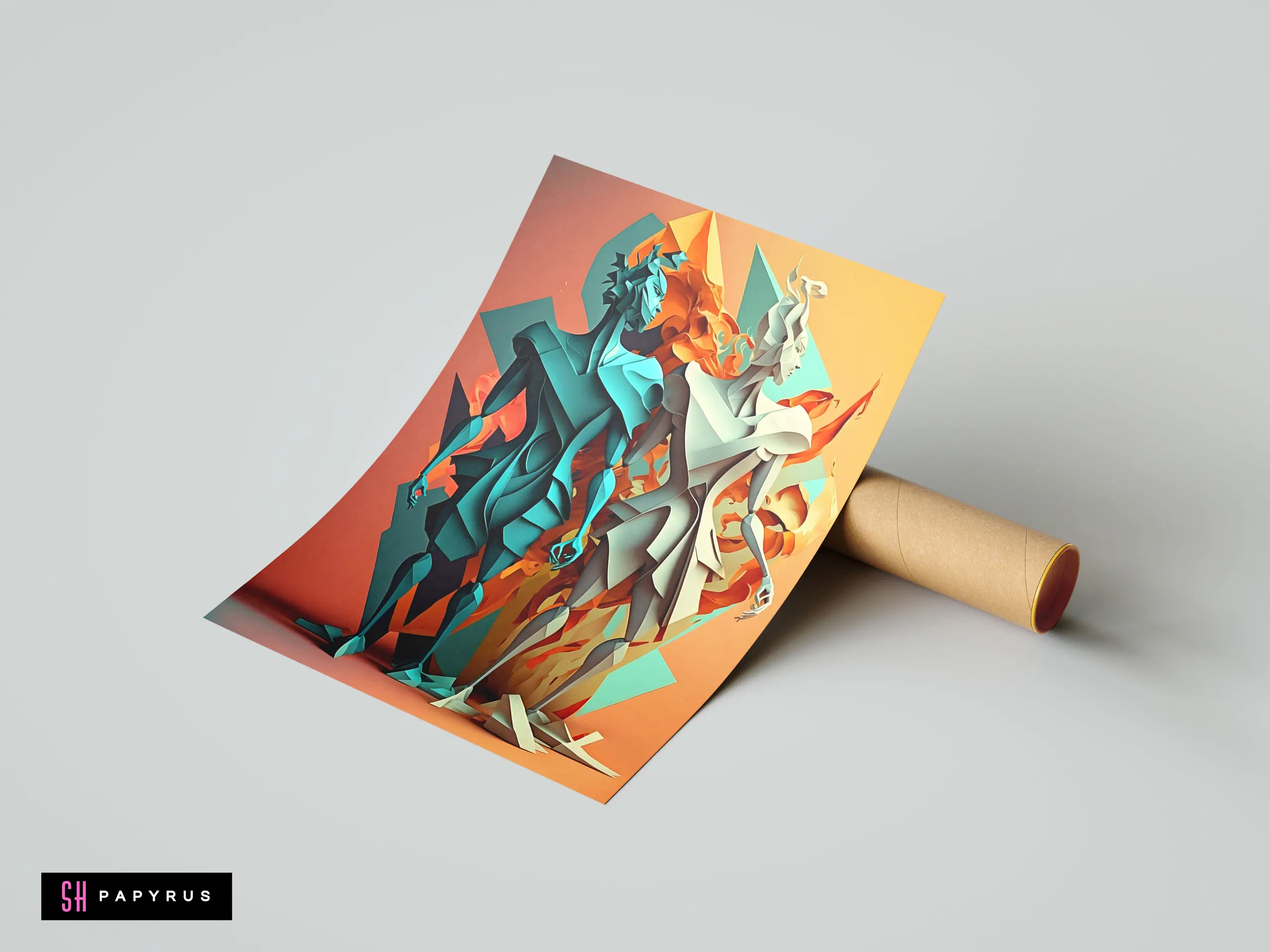 Abstract 3D Origami Figures in Fire and Ice Styles