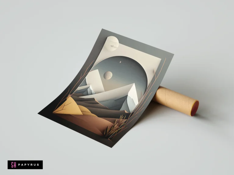 Paper Cut Style 3D Landscape with Mountains and Moon