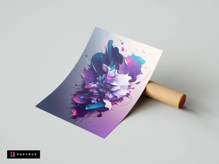 Vibrant 3D abstract floral explosion with dynamic purple, blue, and teal digital splashes.