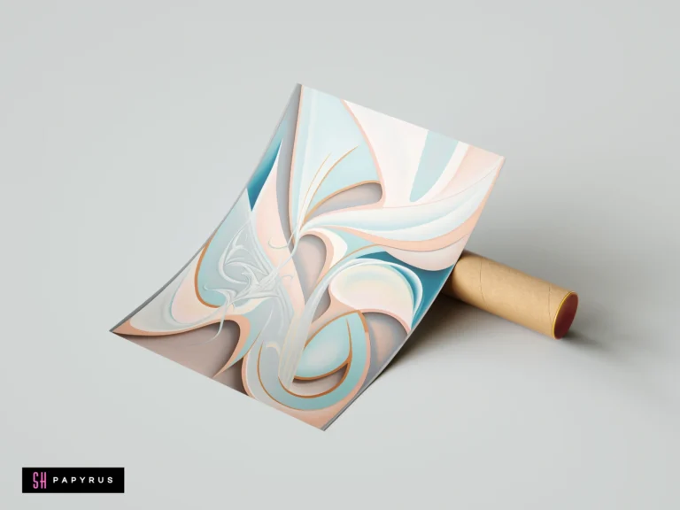 Elegant 3D abstract waves and flowing curves in soft pastel blue and peach tones.