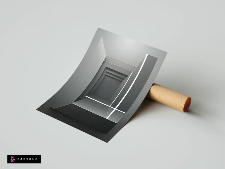 Monochrome minimalist 3D geometric tunnel art with deep architectural perspective and abstract grey tones.