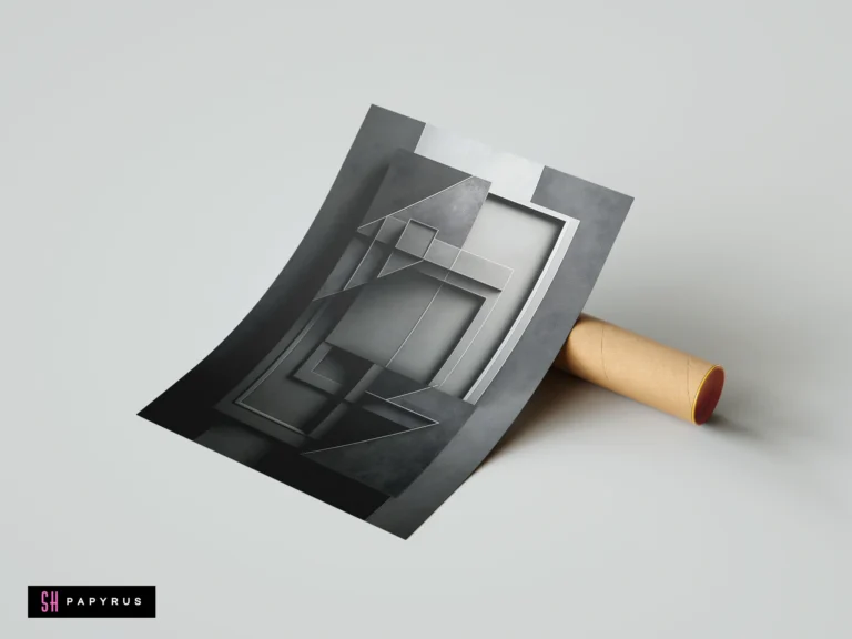 Abstract dark brutalist monochrome 3D geometric architecture print with sharp lines and industrial grey tones.