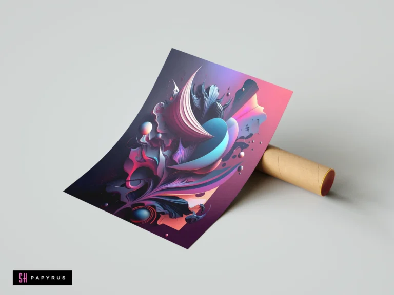 Futuristic 3D abstract print with vibrant purple, pink, and teal organic alien floral shapes.