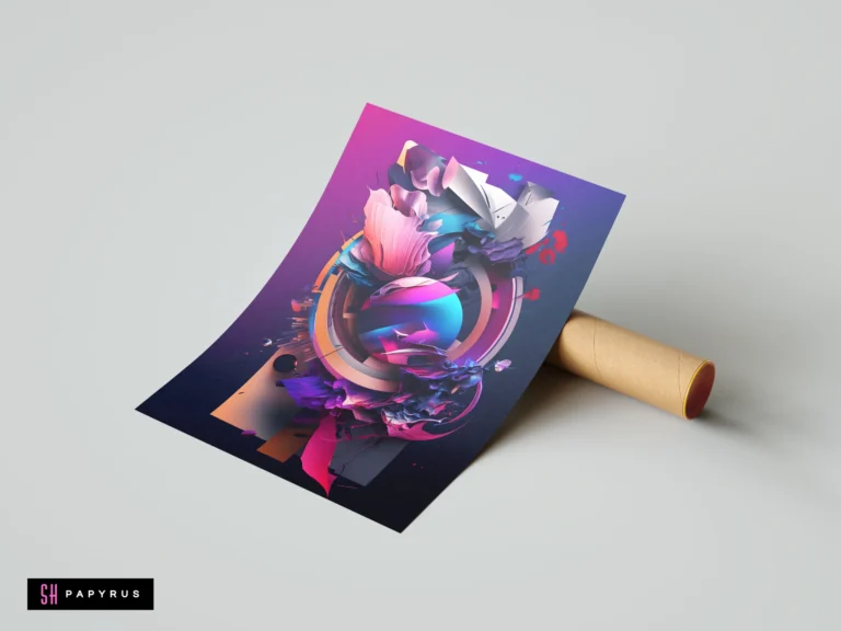Modern 3D abstract artwork featuring vibrant purple floral explosions, teal highlights, and geometric circles.