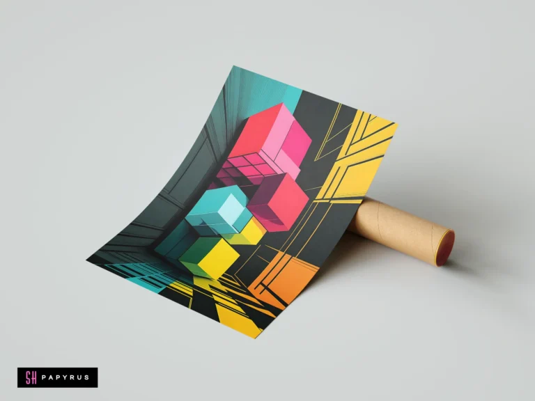 Vibrant pink, yellow, and cyan 3D isometric cubes in a bold geometric abstract art style.