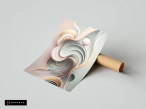 3D layered abstract art featuring soft pastel swirls, gold accents, and elegant fluid shapes.