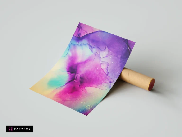 Ethereal abstract print featuring flowing pink, violet, and blue watercolor gradients and textures.
