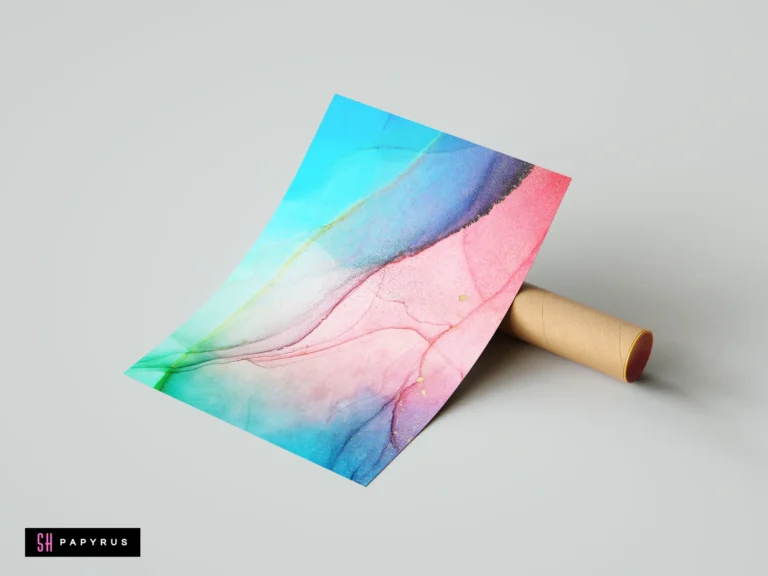 Abstract fluid ink wall art with pastel pink, blue, and green marbleized gradients.