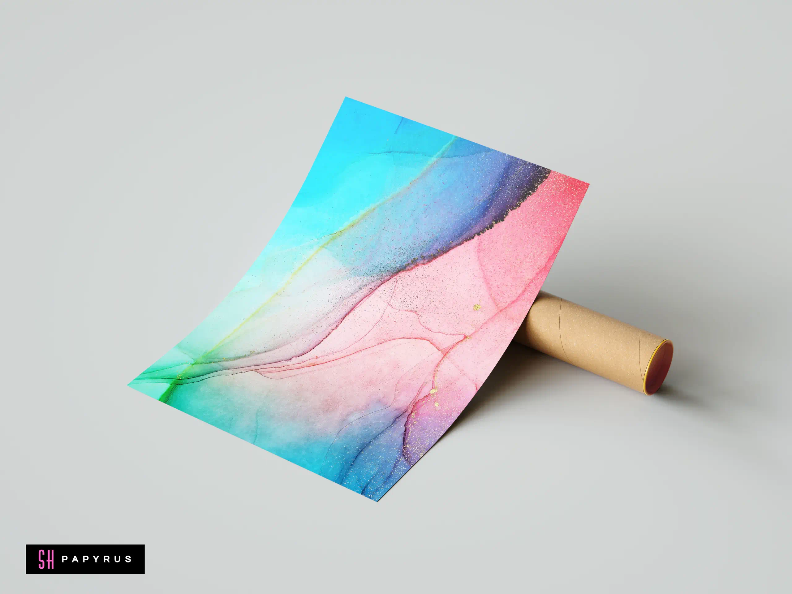 Abstract fluid ink wall art with pastel pink, blue, and green marbleized gradients.