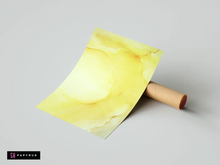 Minimalist abstract print featuring pale yellow and gold fluid ink swirls and organic textures.