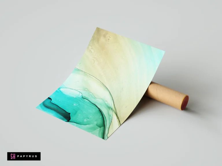 Minimalist teal and sand alcohol ink abstract art print with fluid gradient textures.