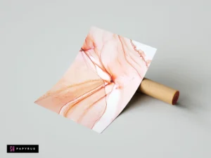 Soft peach and white abstract fluid ink art poster with marbled, flowing organic patterns.