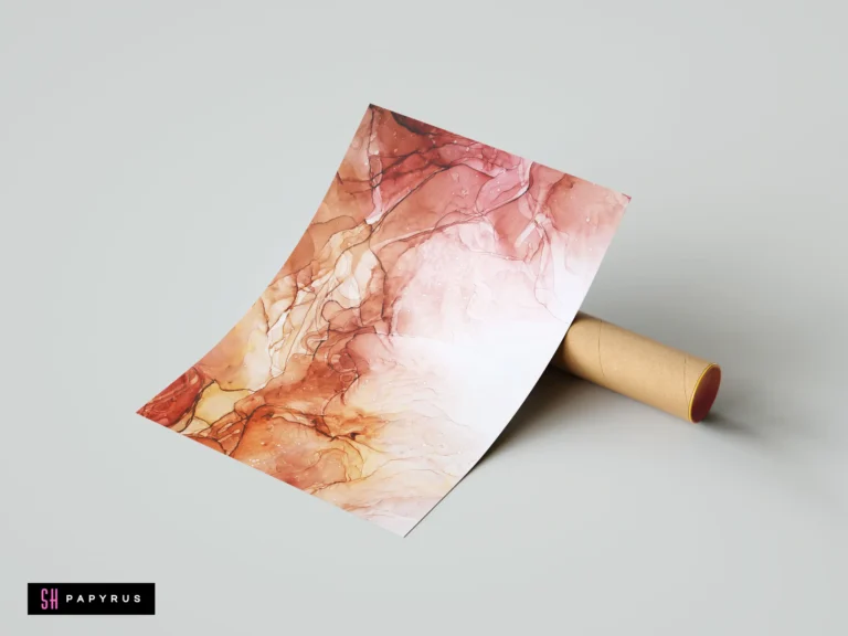 Autumn rust and brown fluid abstract wall art with organic alcohol ink textures.
