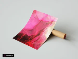 Bold hot pink and metallic gold fluid abstract wall art with marble ink textures.