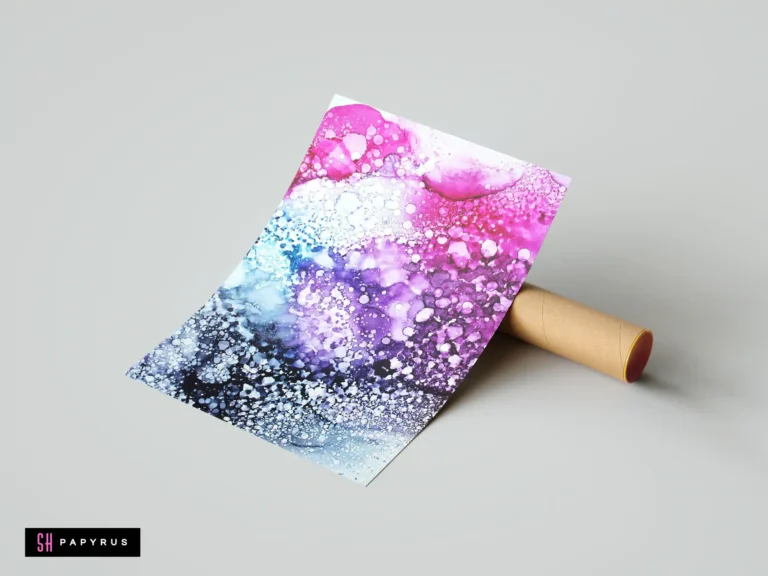 Abstract blue and purple galaxy star texture art print with vibrant alcohol ink bubble patterns.