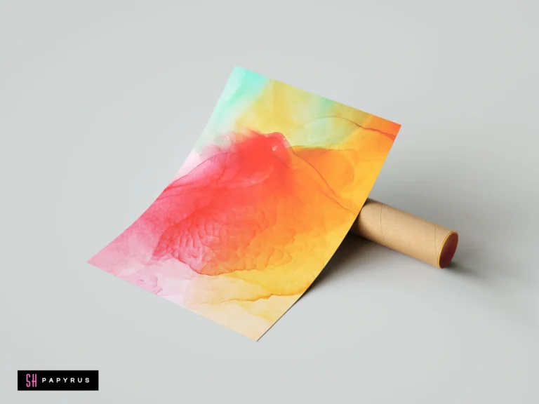 Abstract fluid wall art featuring vibrant red, pink, orange, and green ink-style gradients.