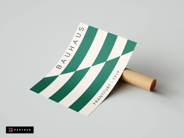 Minimalist green and white geometric Bauhaus Frankfurt 1919 wall art print on mailing tube.