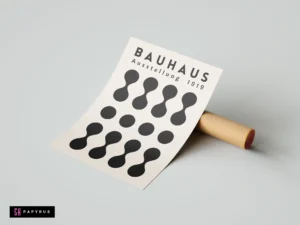 Bauhaus exhibition 1919 wall art print with minimalist black abstract shapes on cream background.