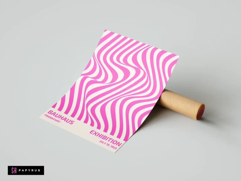 Bauhaus Frankfurt Exhibition wall art print featuring vibrant pink wavy lines on cream background