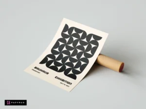 Bauhaus 1923 exhibition wall art print featuring black geometric semicircles on cream paper.