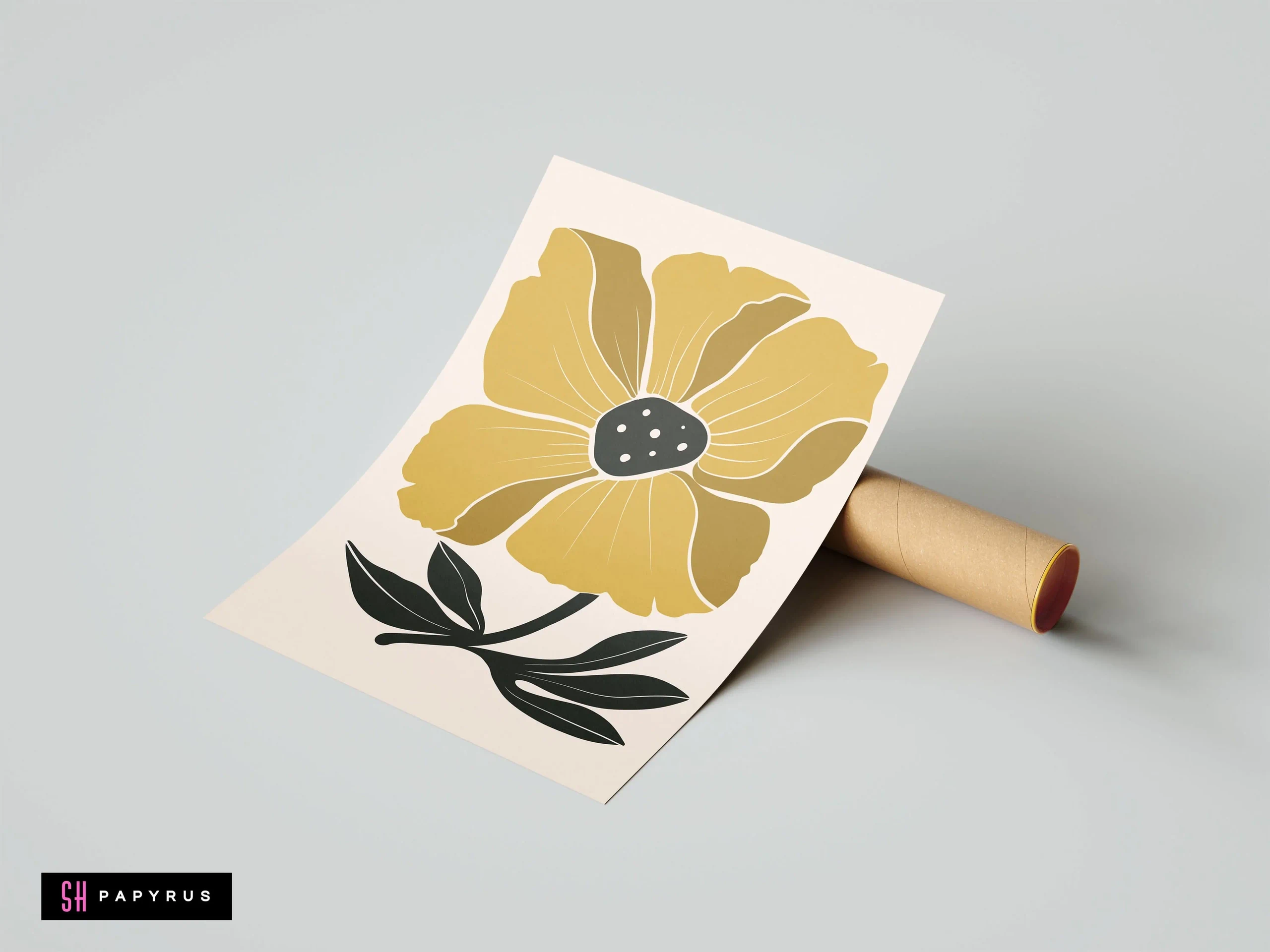 Striking Golden Mustard Abstract Flower Wall Art