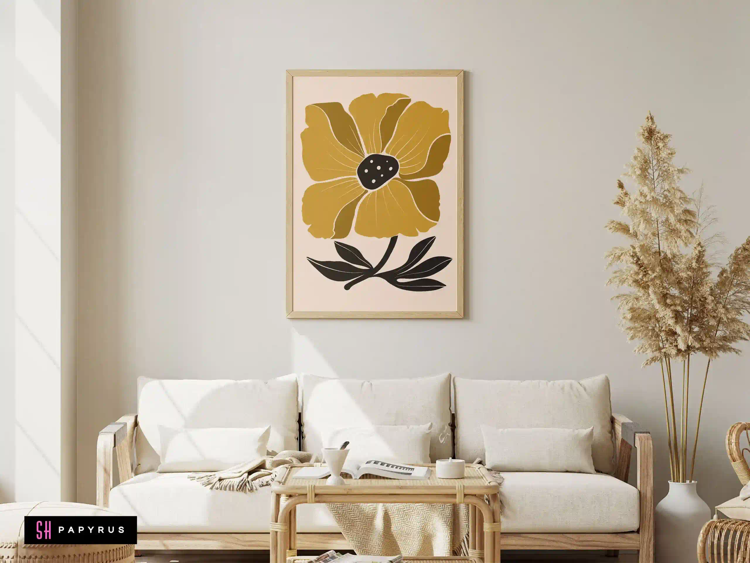 Striking Golden Mustard Abstract Flower Wall Art
