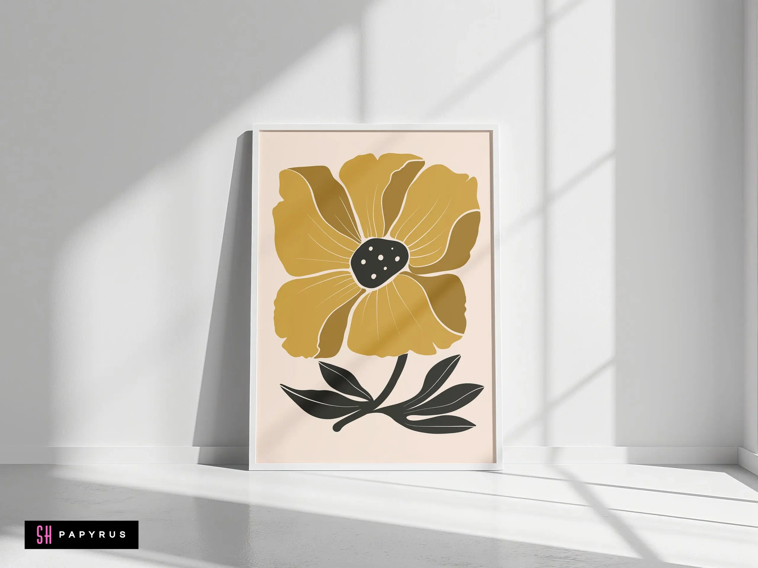 Striking Golden Mustard Abstract Flower Wall Art