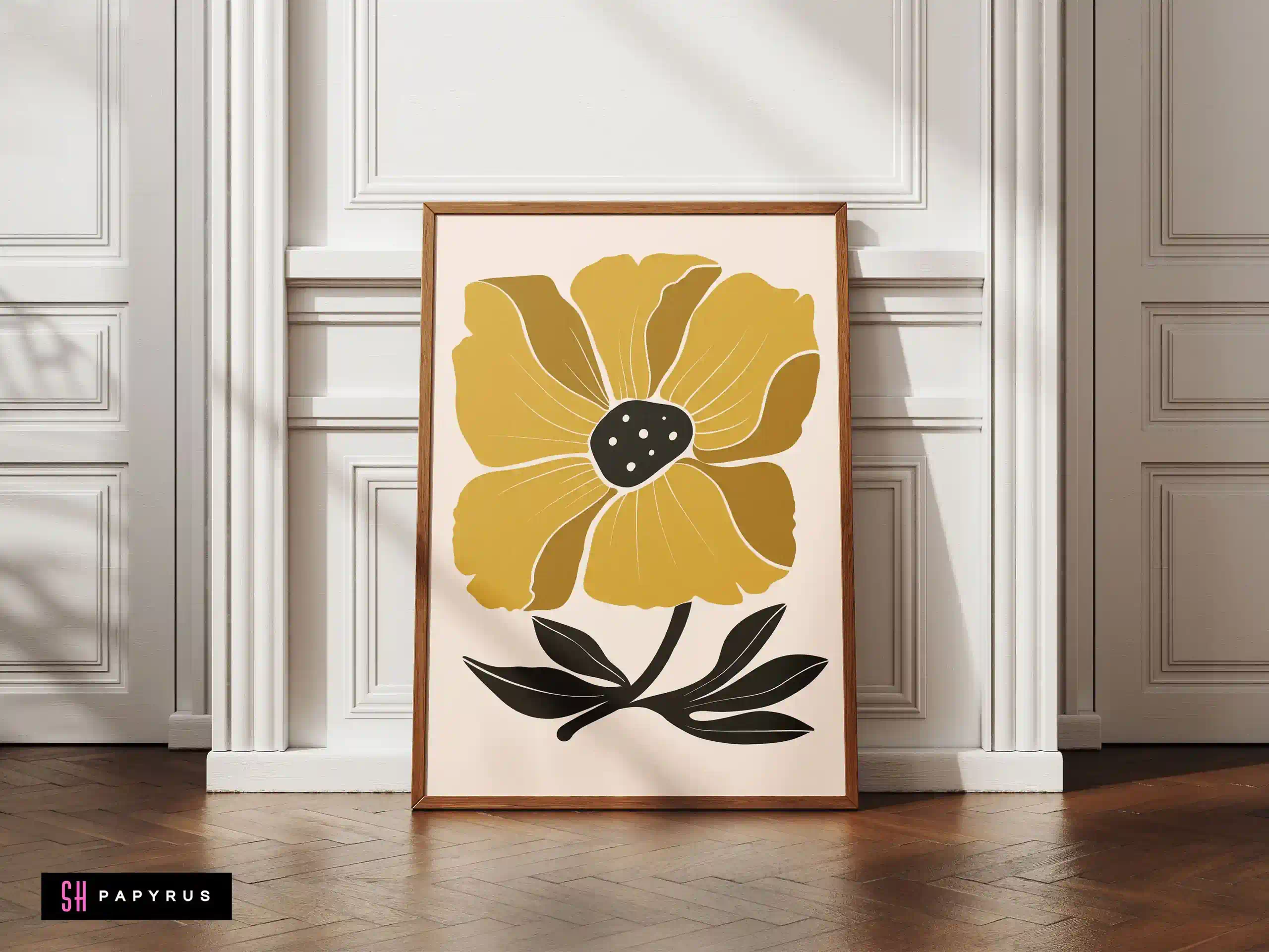 Striking Golden Mustard Abstract Flower Wall Art