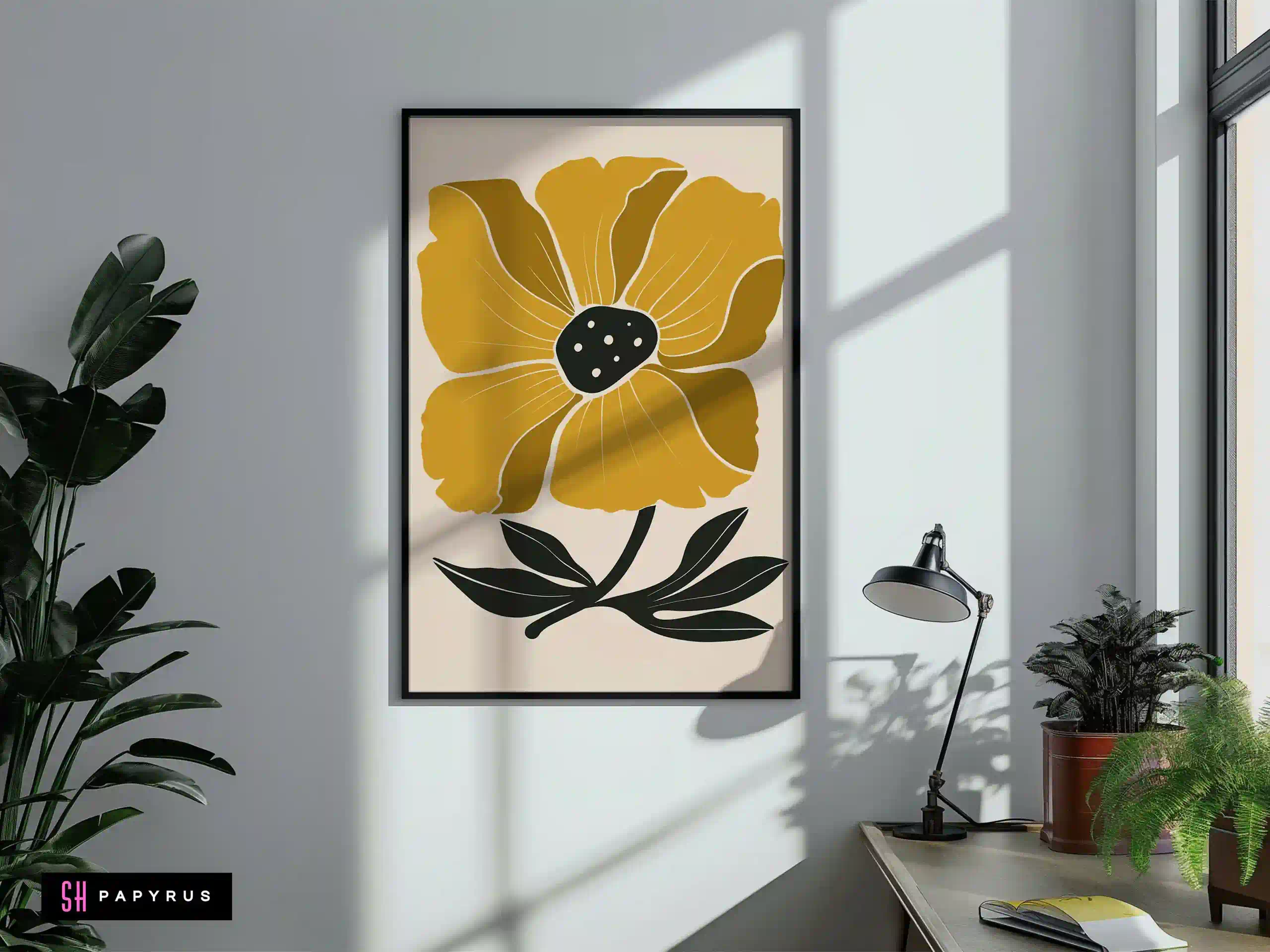 Striking Golden Mustard Abstract Flower Wall Art