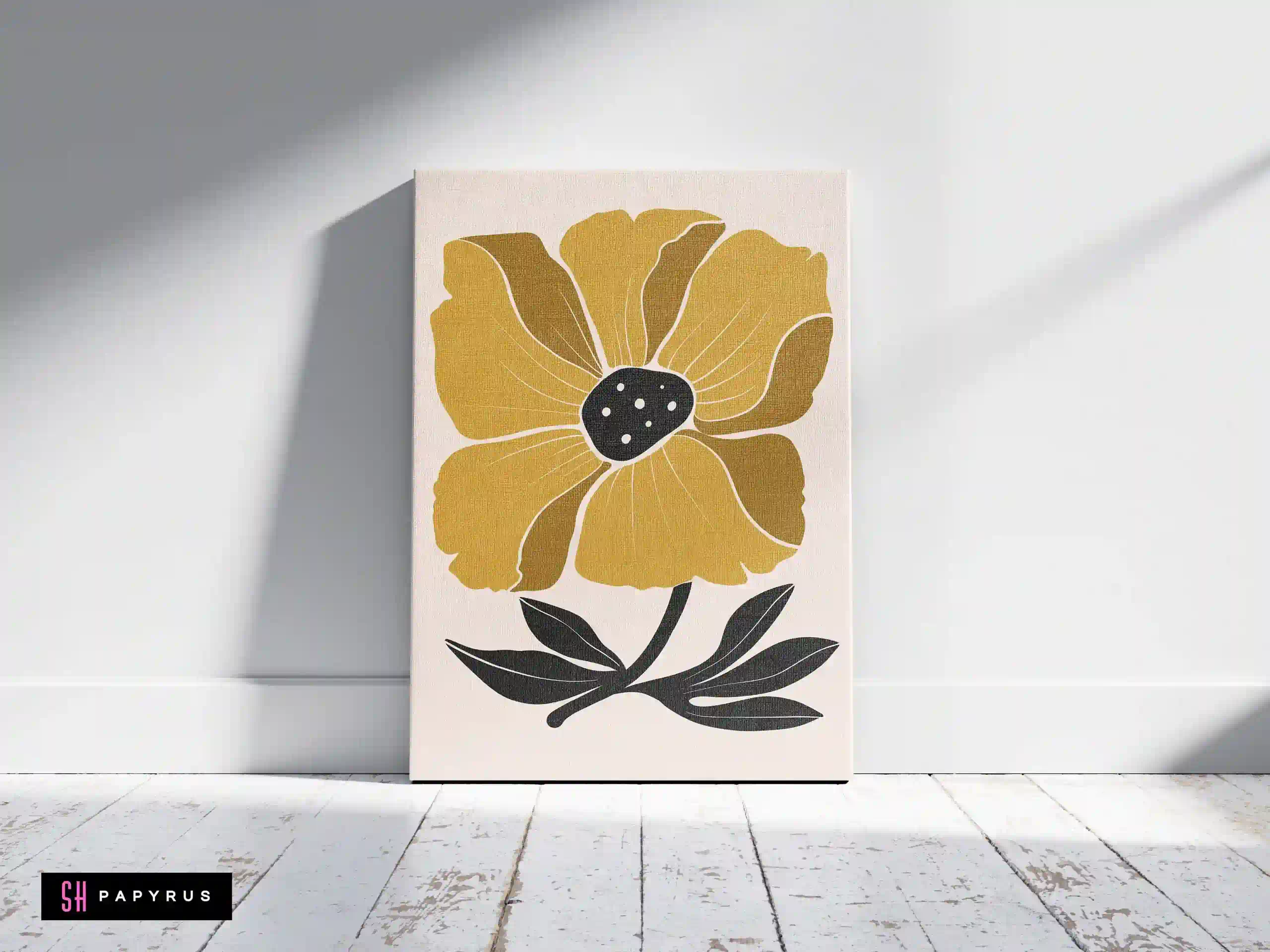 Striking Golden Mustard Abstract Flower Wall Art