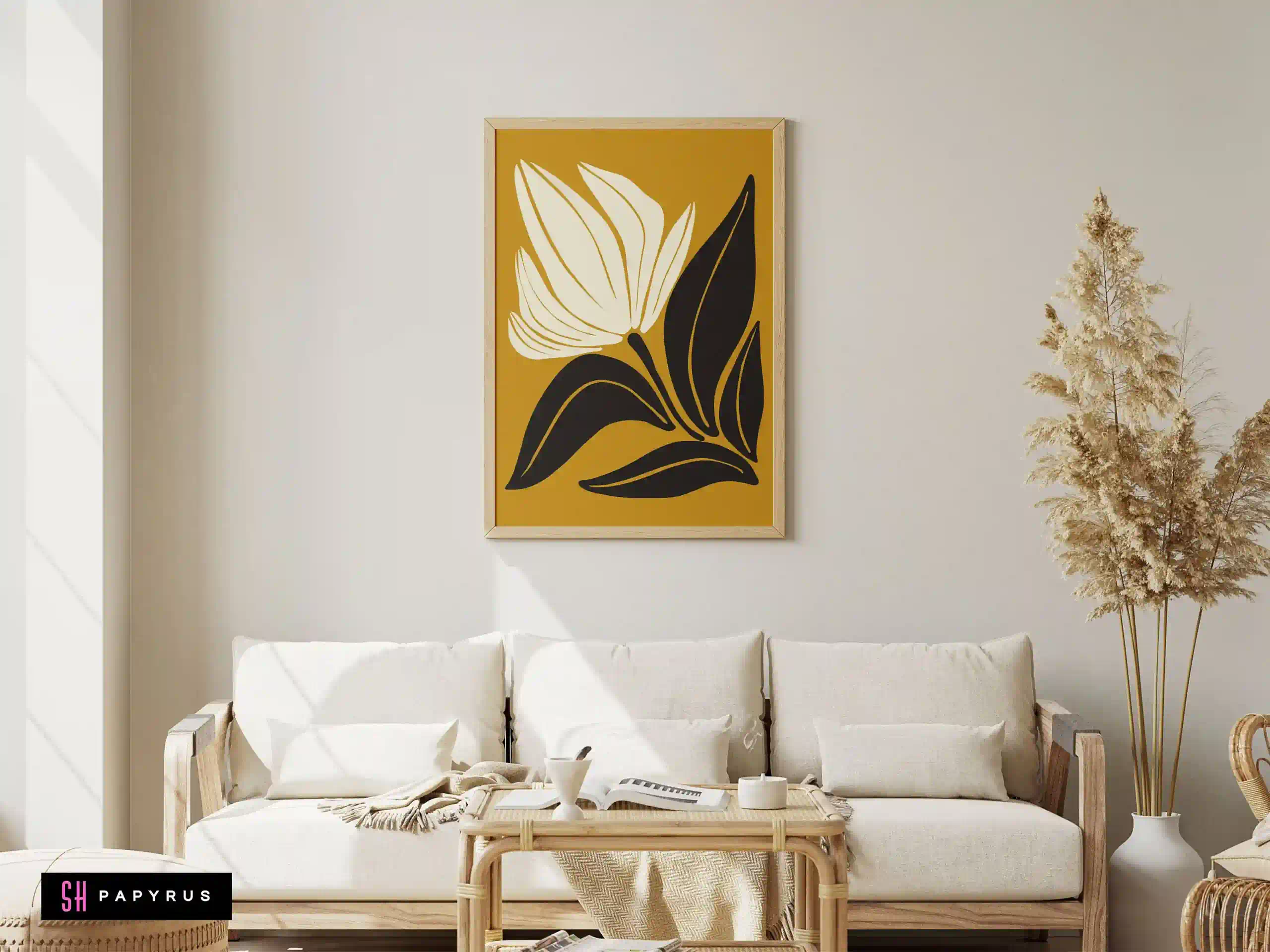 Dynamic High Contrast Cream and Black Floral Art