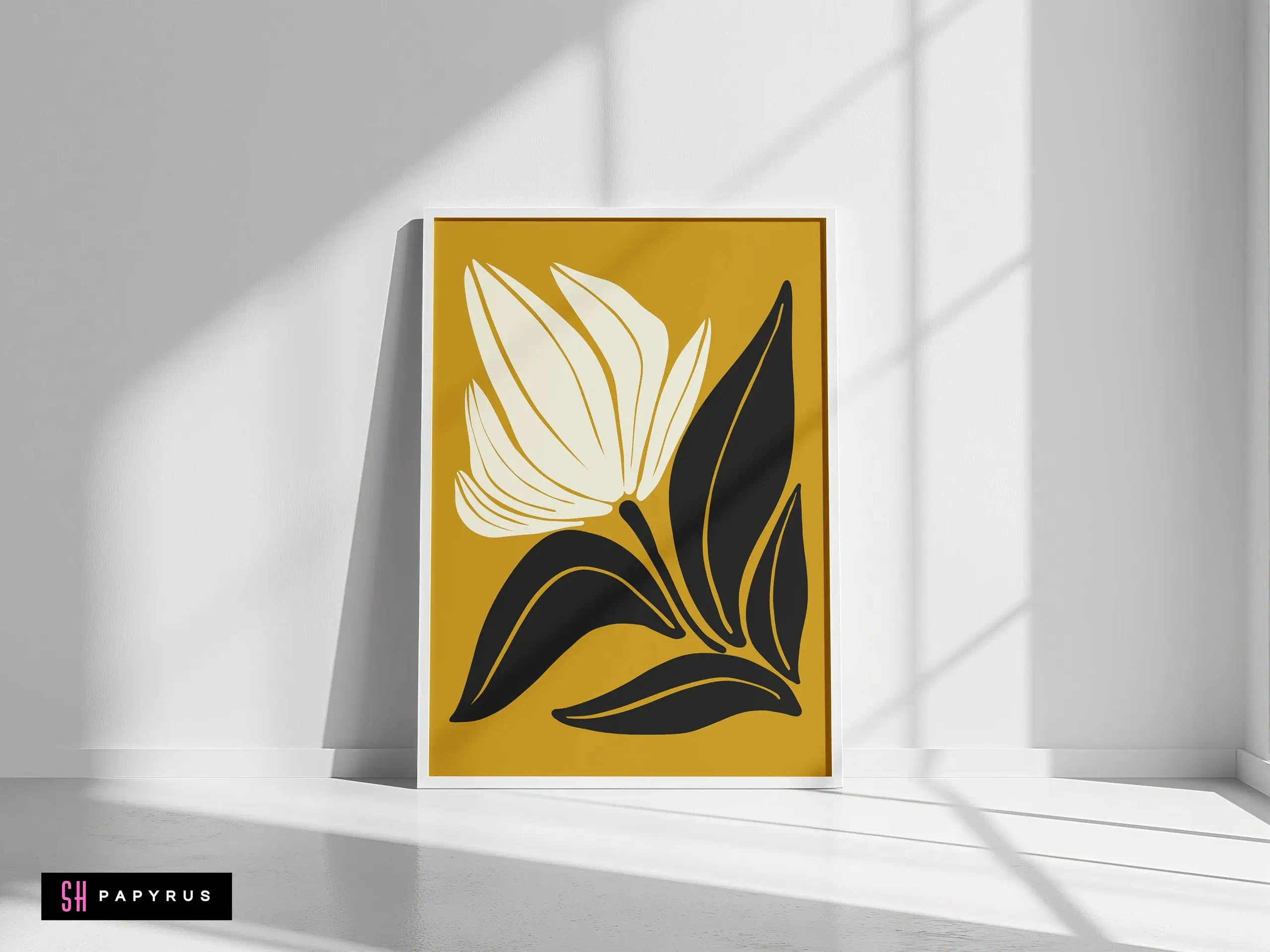Dynamic High Contrast Cream and Black Floral Art