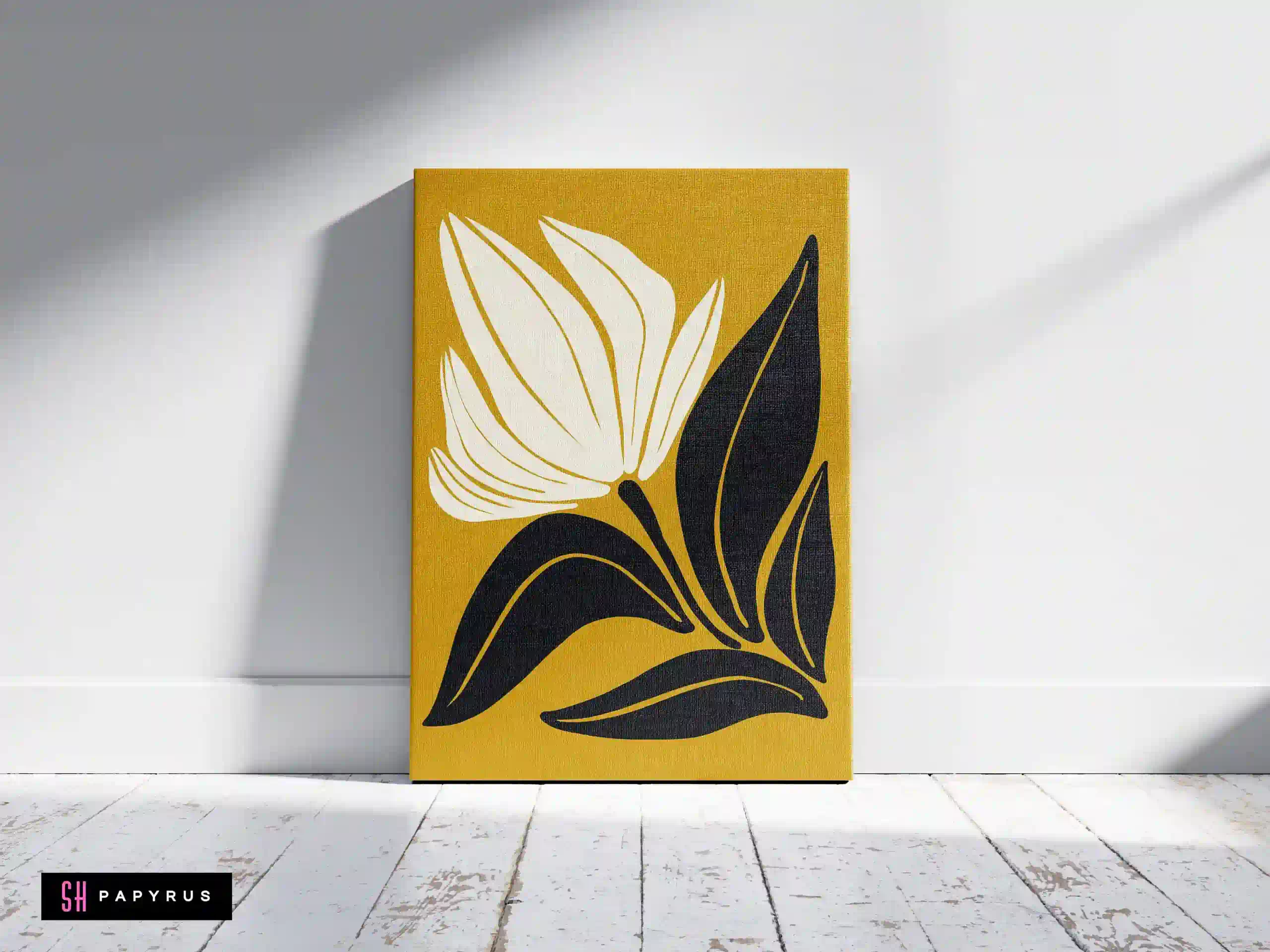 Dynamic High Contrast Cream and Black Floral Art
