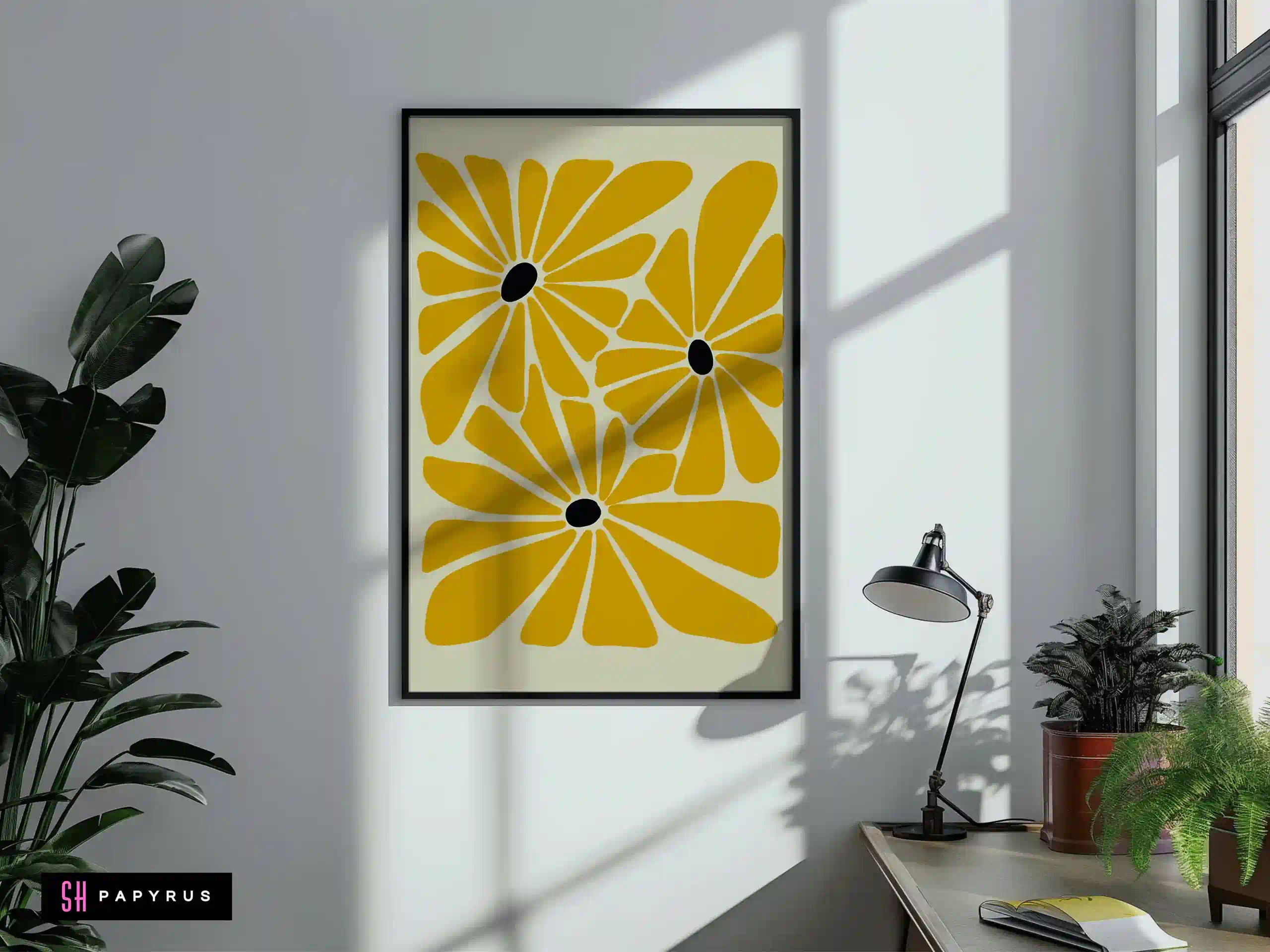 Radiant Vibrant Golden Yellow Abstract Flowers Art