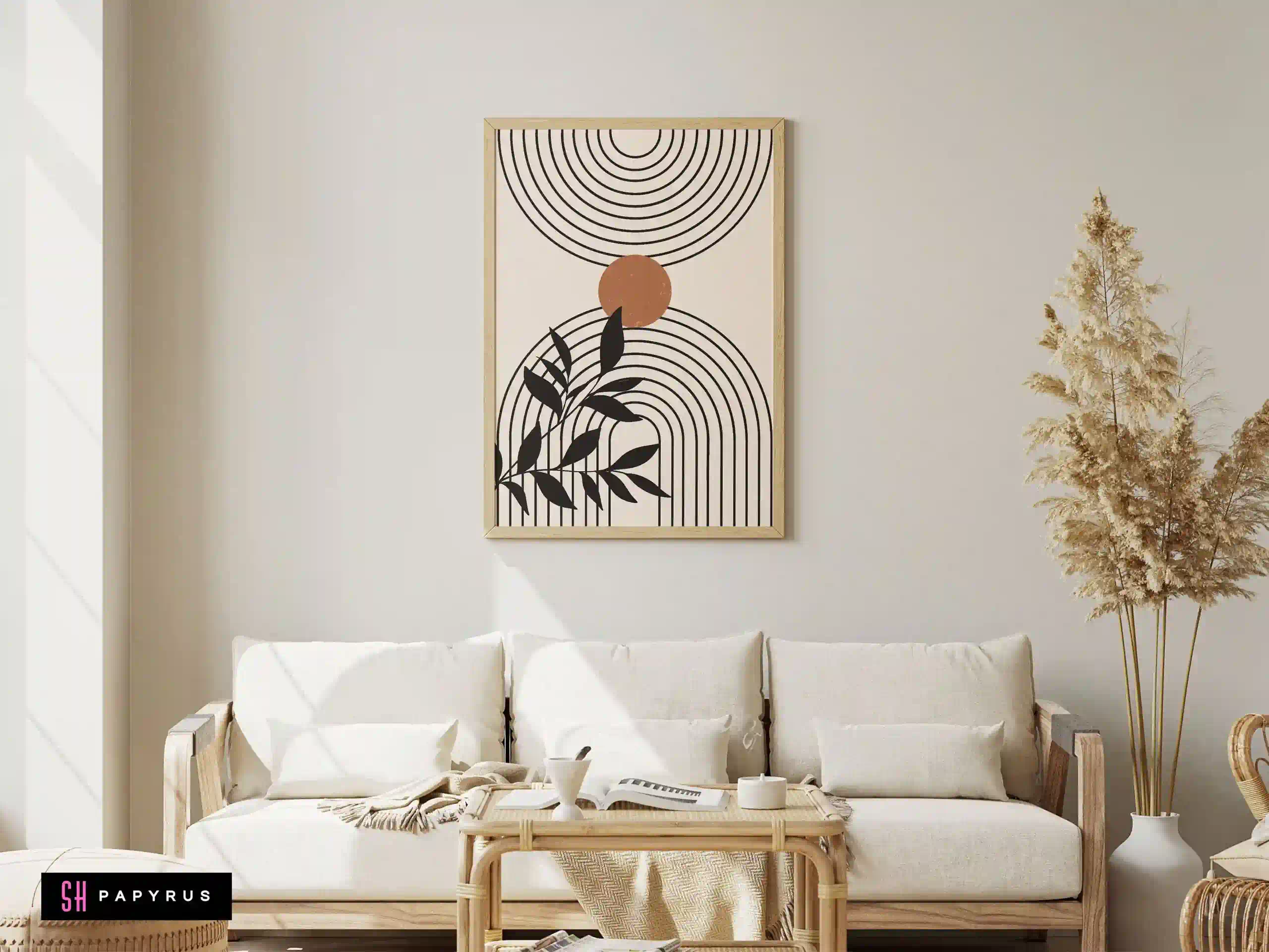 Charming Boho Sun and Leaf Geometric Wall Art