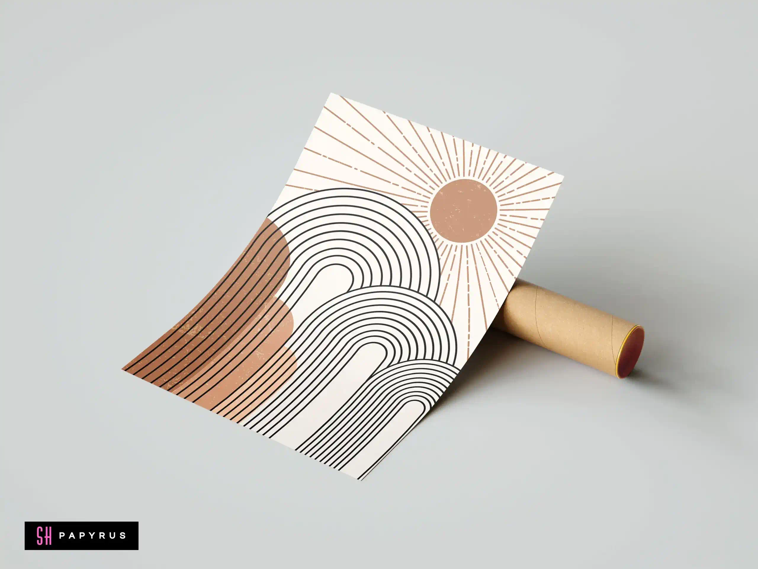 Warm Terracotta Sun and Arches Geometric Wall Art