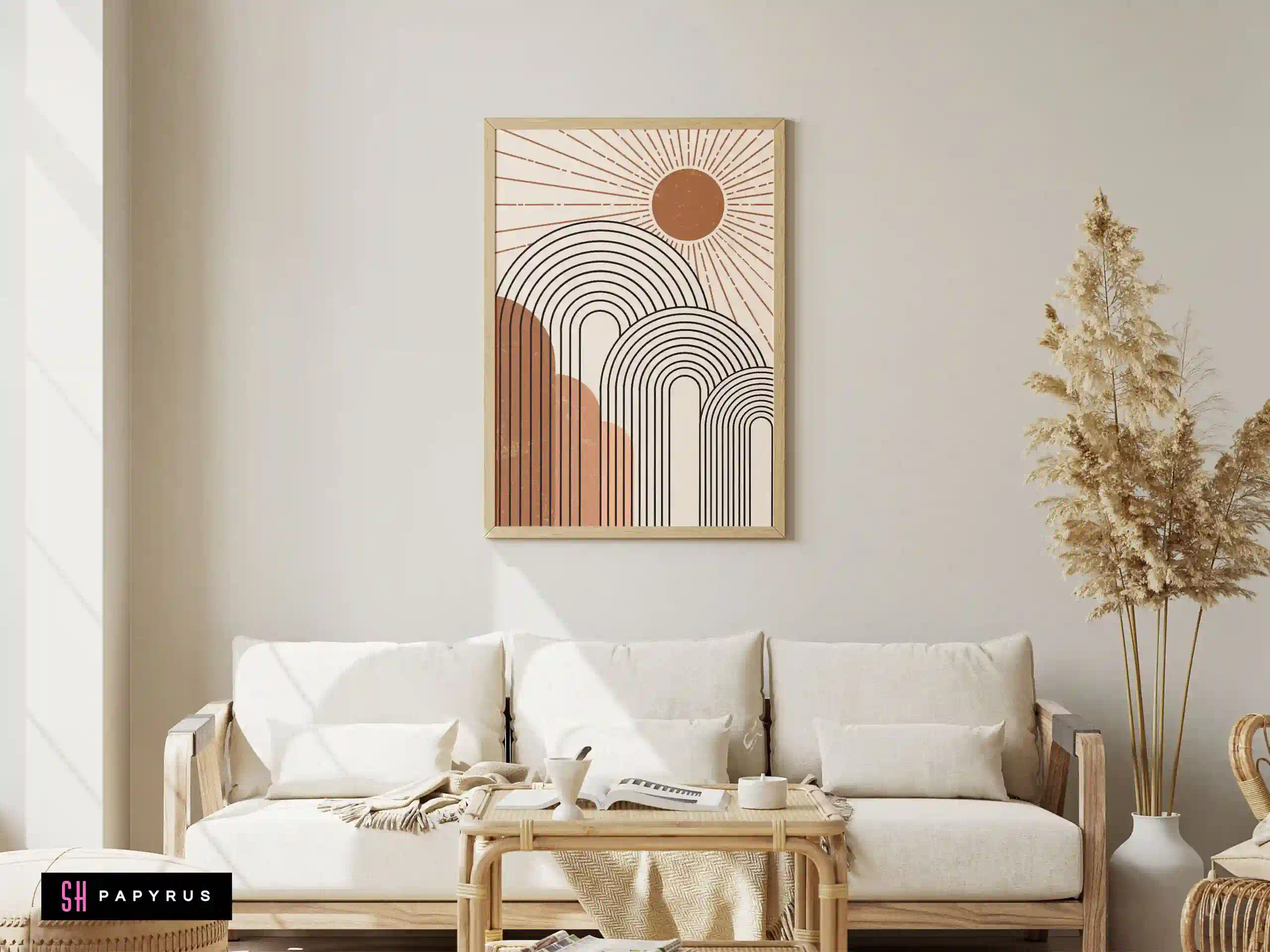 Warm Terracotta Sun and Arches Geometric Wall Art