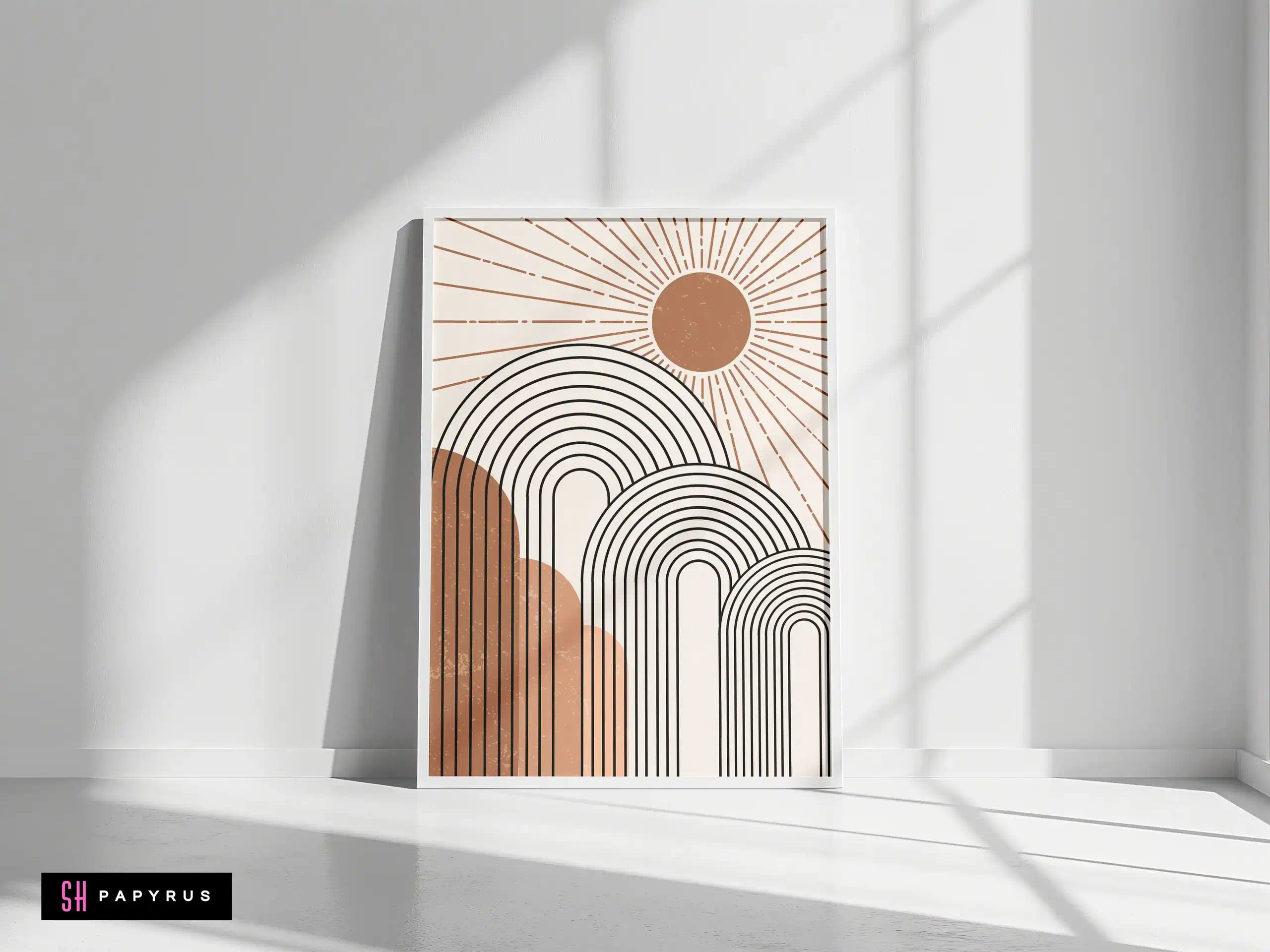 Warm Terracotta Sun and Arches Geometric Wall Art