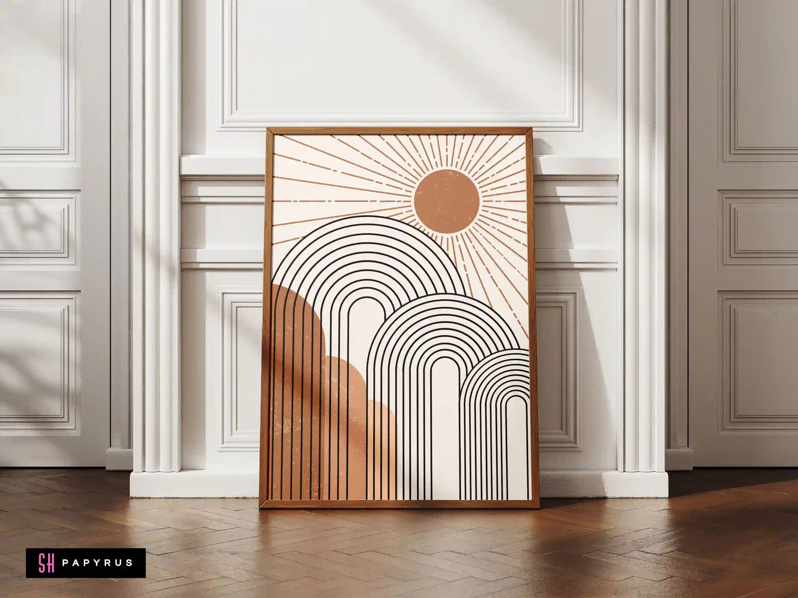 Warm Terracotta Sun and Arches Geometric Wall Art