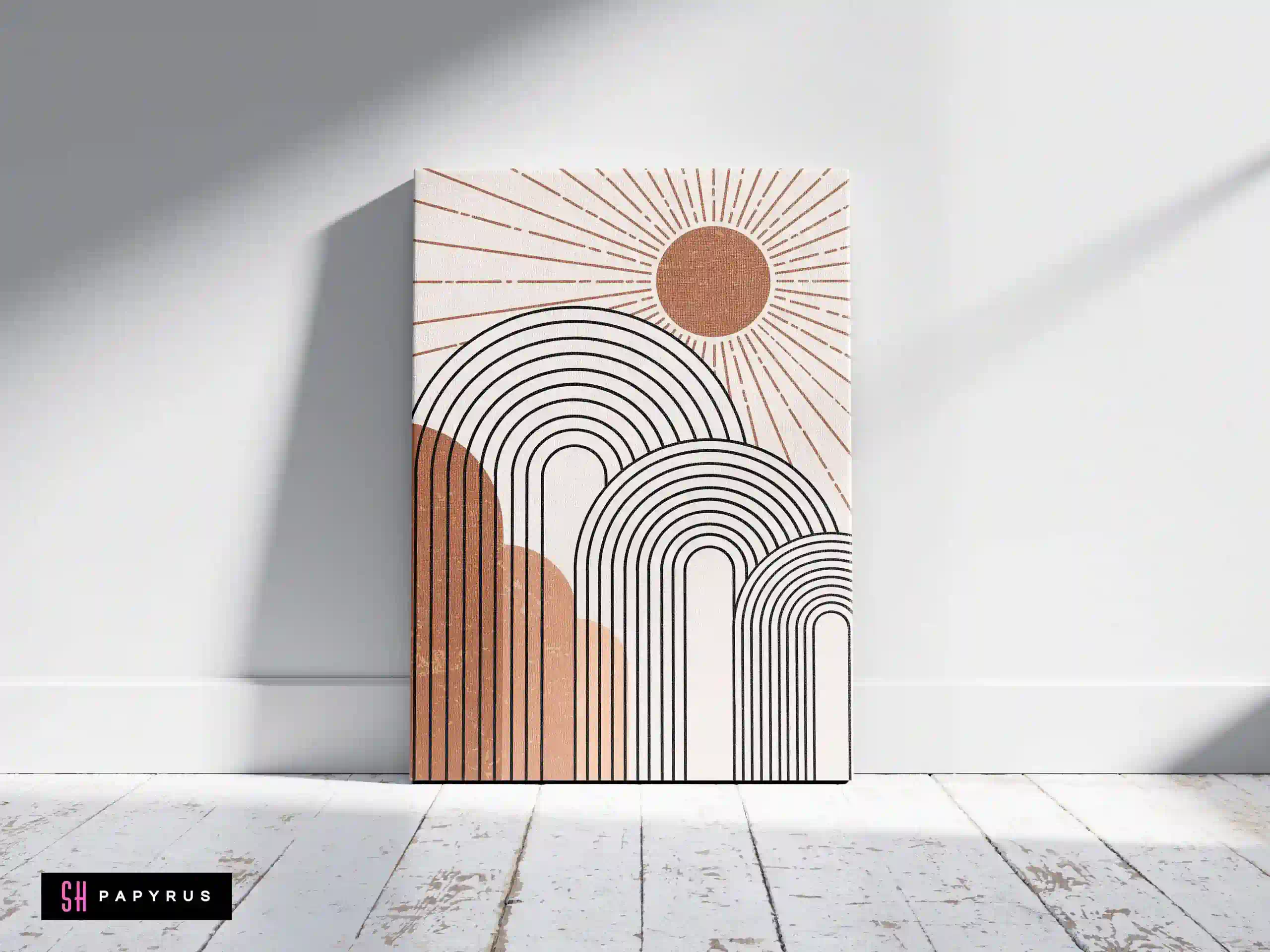 Warm Terracotta Sun and Arches Geometric Wall Art