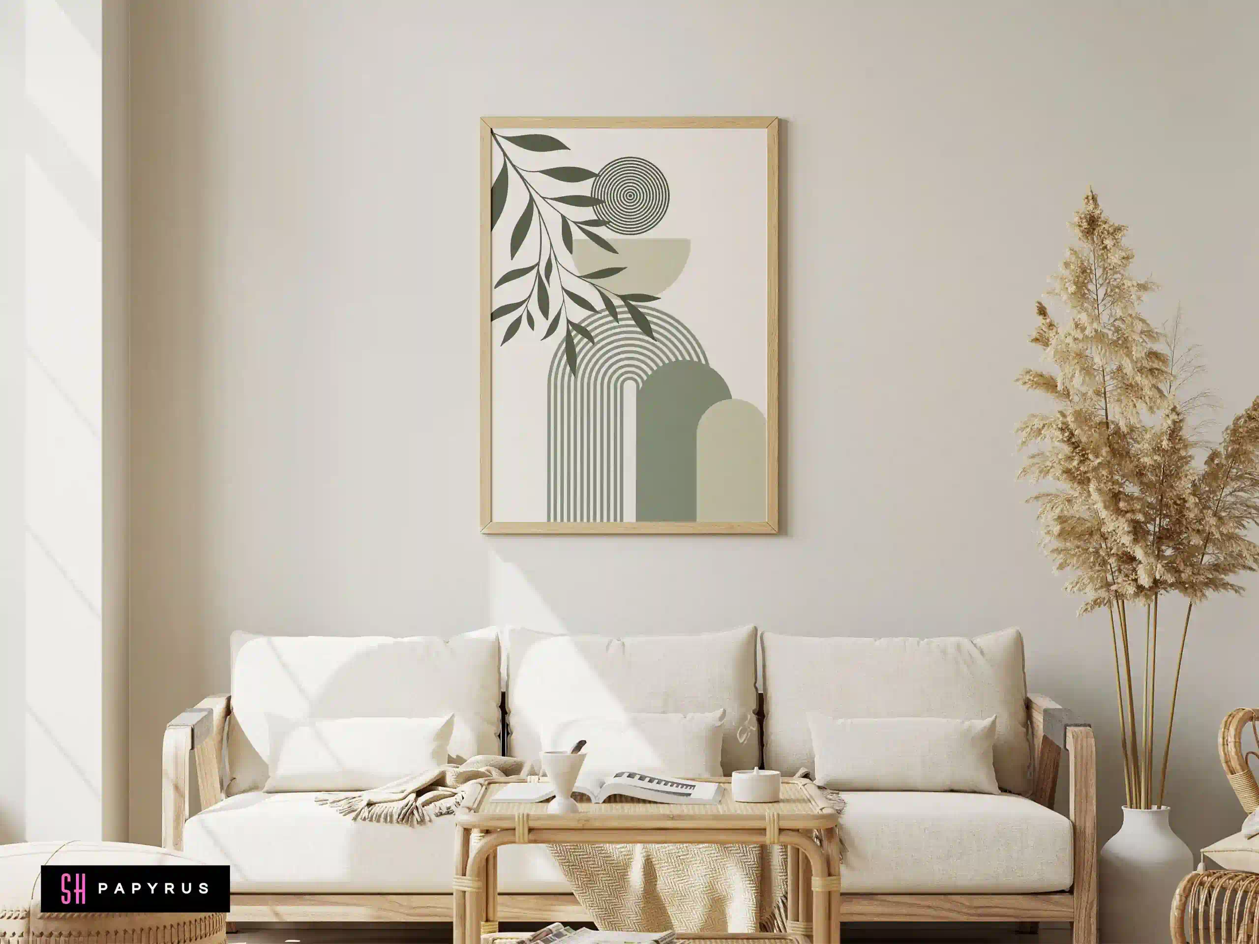 Elegant Sage Green Abstract Arch and Leaf Wall Art