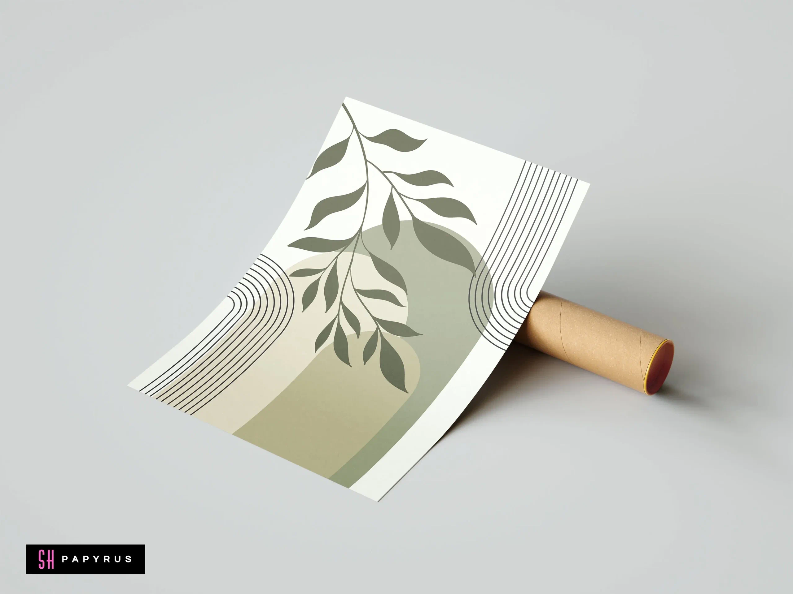 Refined Minimalist Sage Arch and Leaf Wall Art