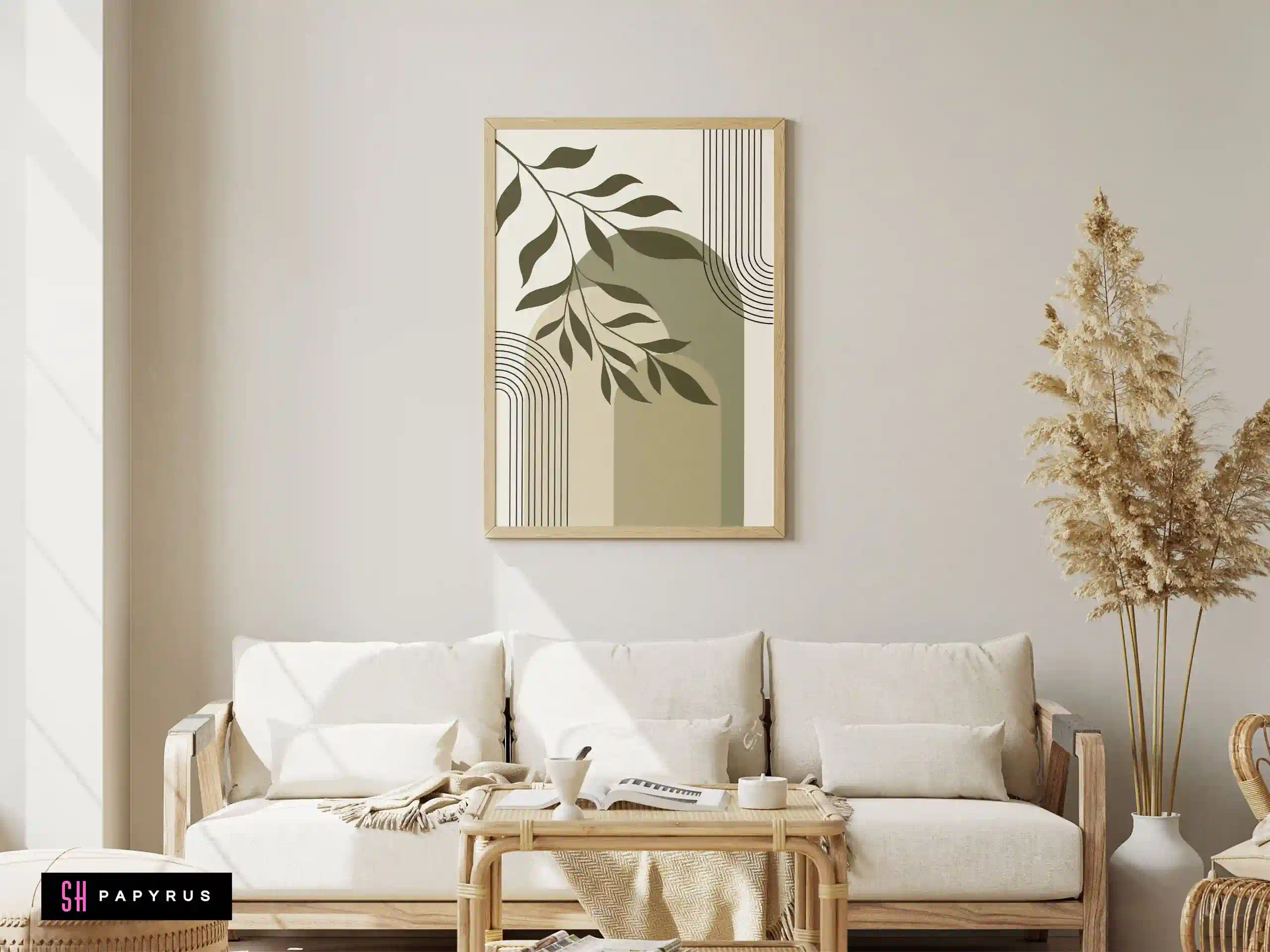 Refined Minimalist Sage Arch and Leaf Wall Art