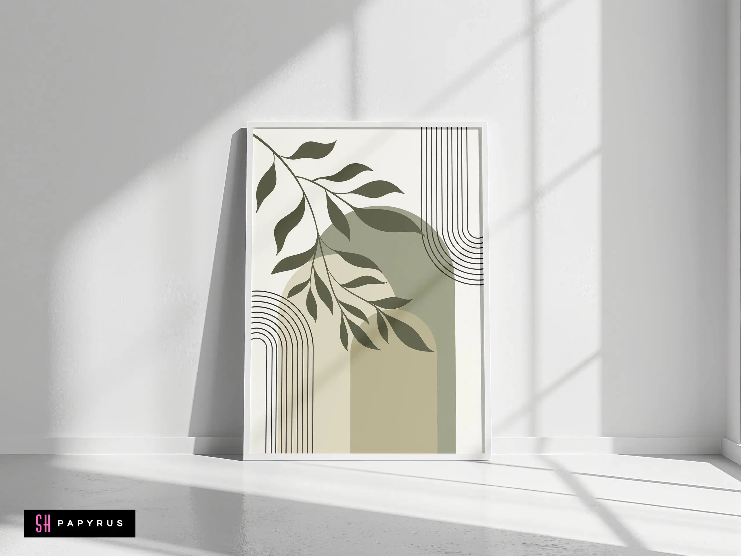 Refined Minimalist Sage Arch and Leaf Wall Art