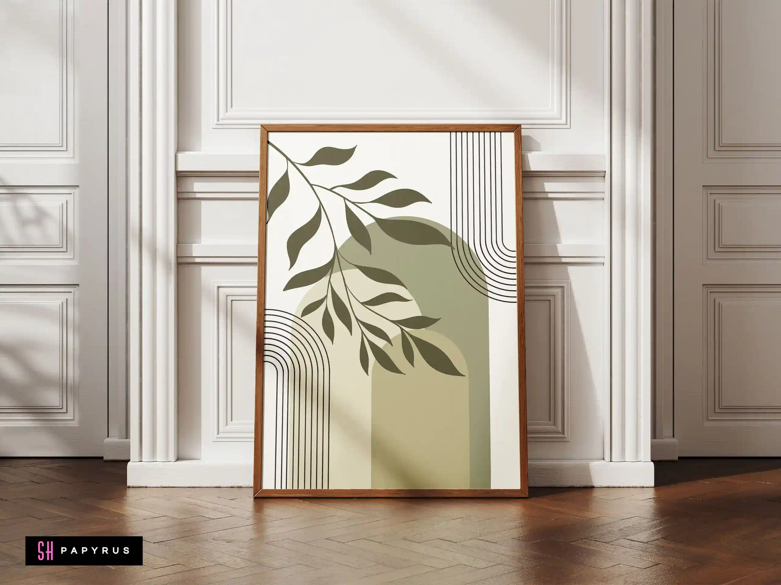 Refined Minimalist Sage Arch and Leaf Wall Art