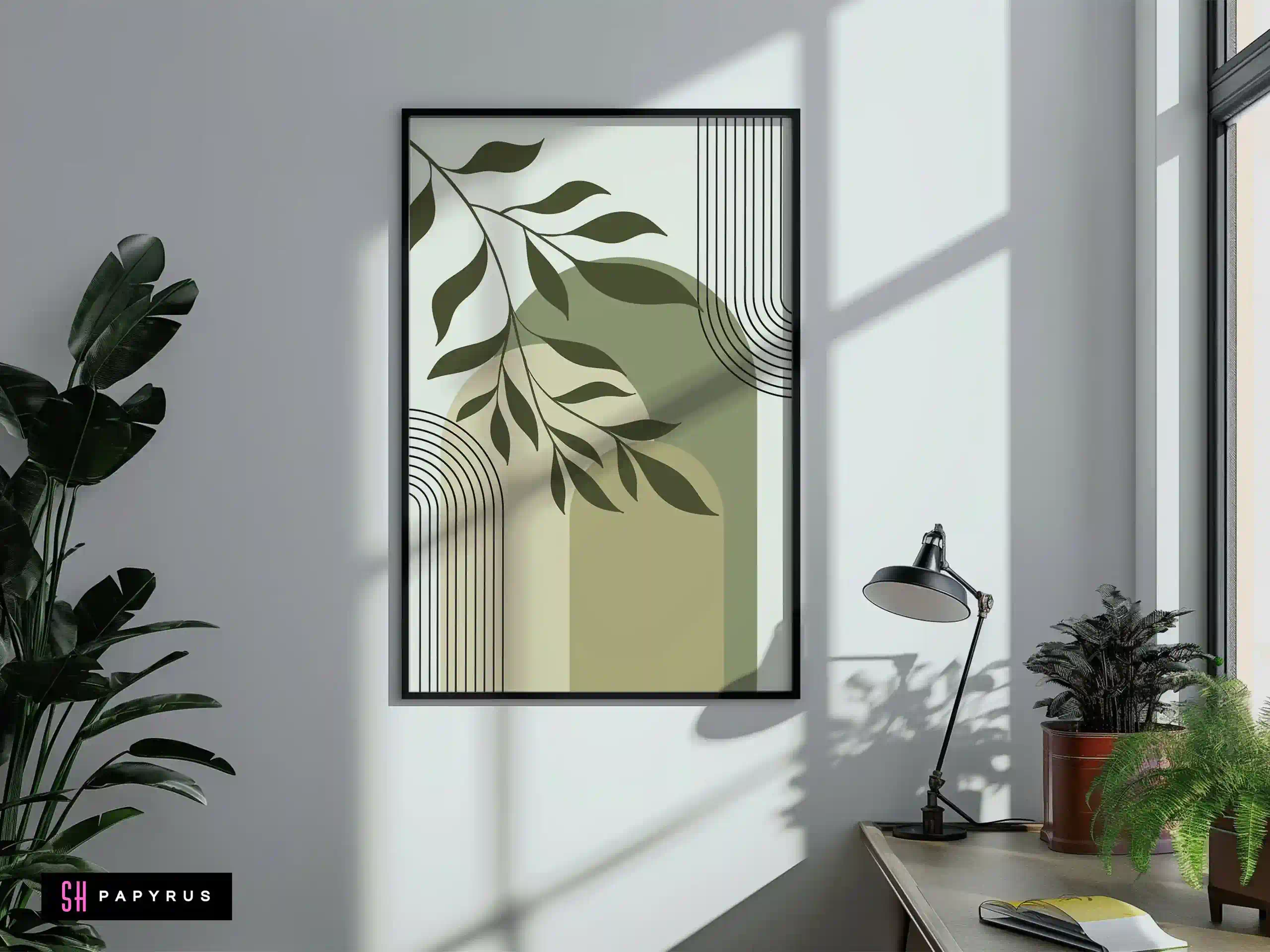 Refined Minimalist Sage Arch and Leaf Wall Art