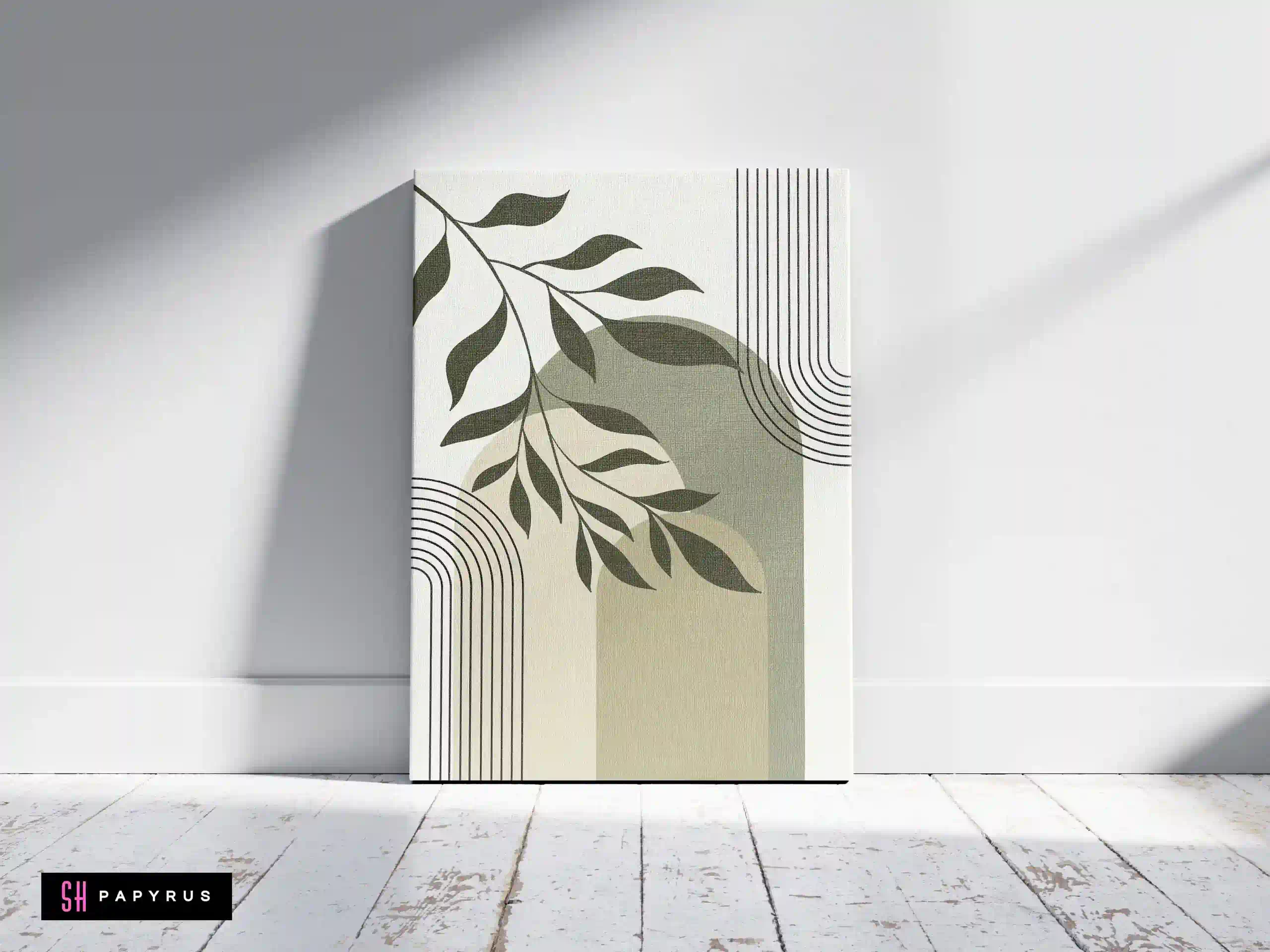 Bohe 019 M (6) Refined Minimalist Sage Arch and Leaf Wall Art