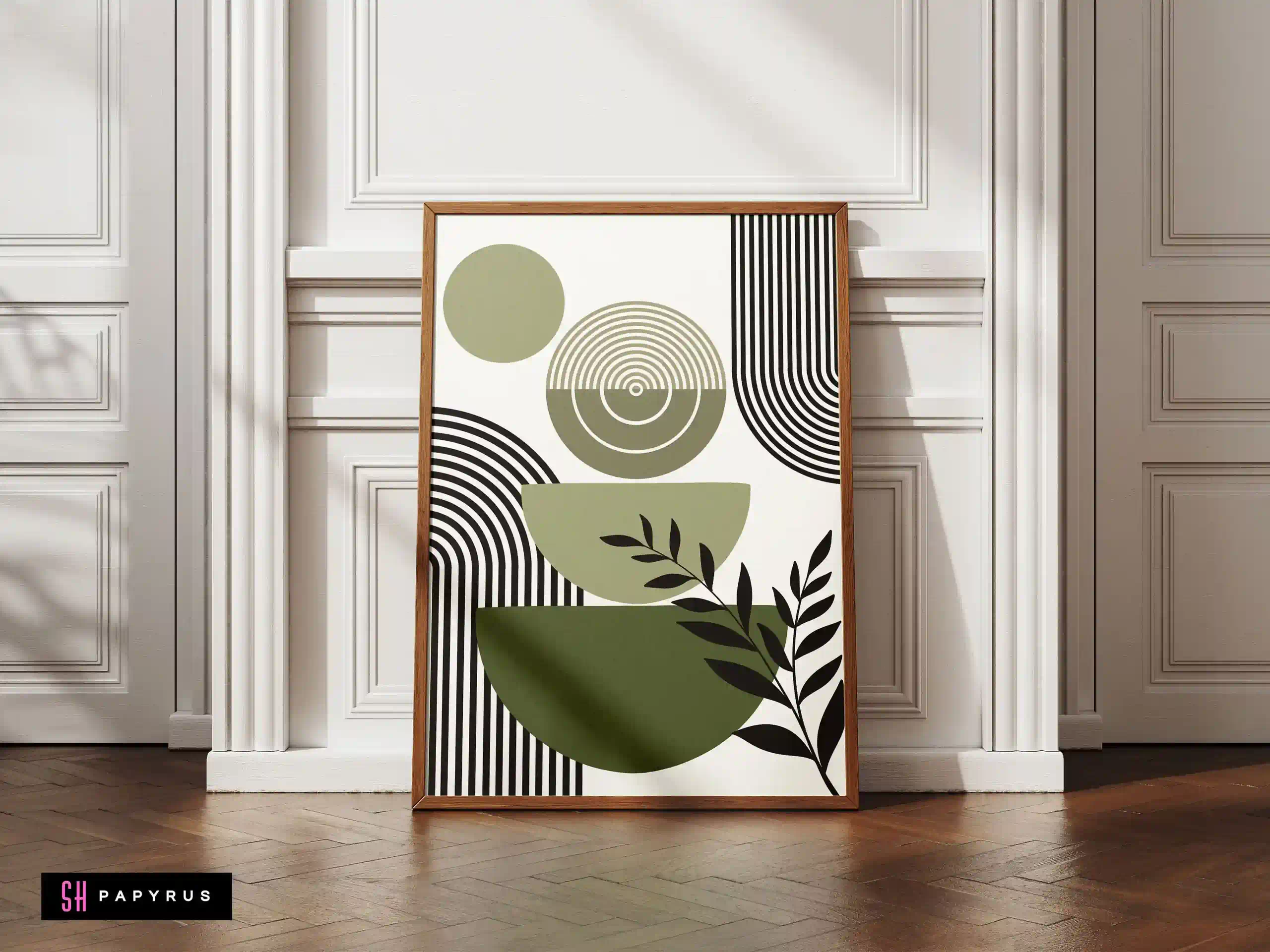 Bold Sage and Black Abstract Geometric Wall Art